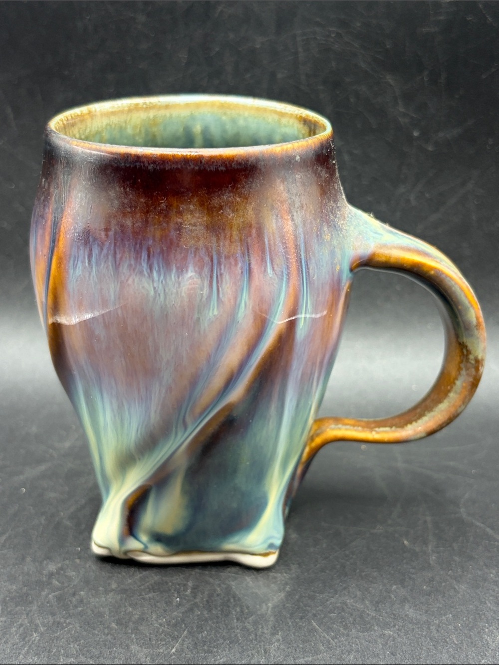 Bill Campbell Signed Twist Coffee Cup Mug Blue Drip Glaze Studio Art Pottery